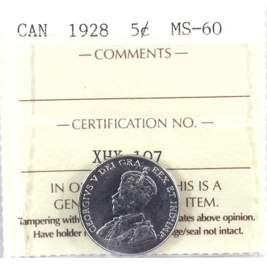 1928 Canada 5-cents ICCS Certtified MS-60