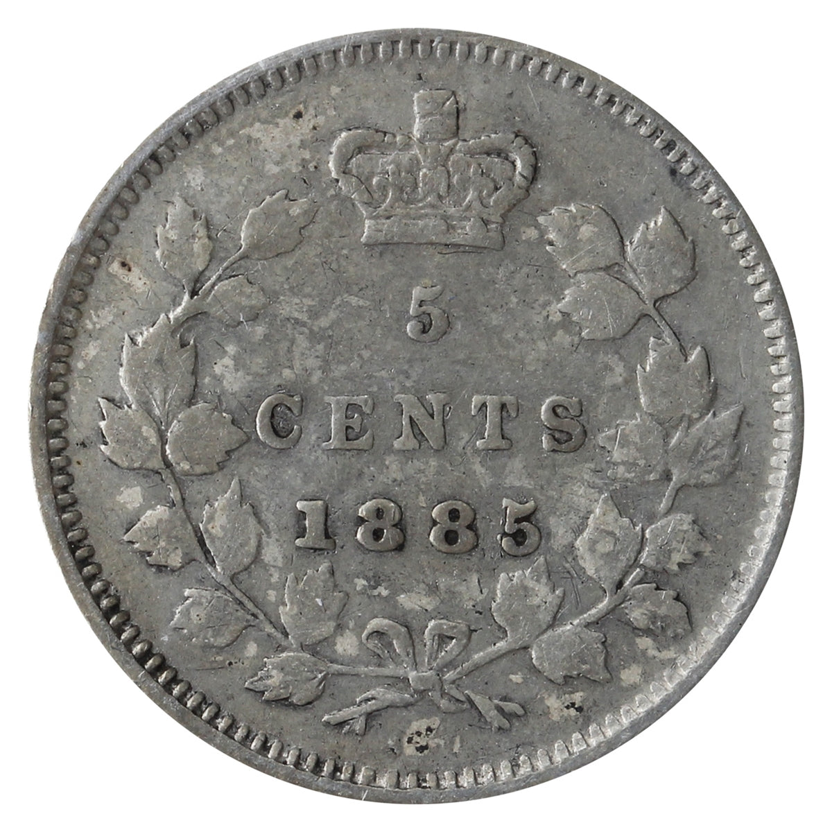 1885 Small 5/5 Canada 5-cents ICCS Certified F-12