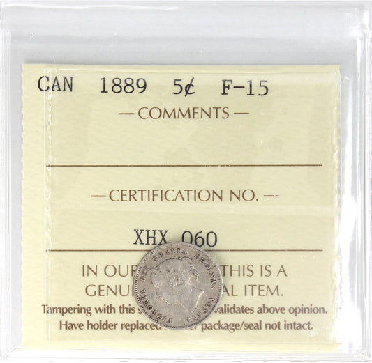 1889 Canada 5-cents ICCS Certified F-15