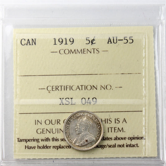 1919 Canada 5-cents ICCS Certified AU-55