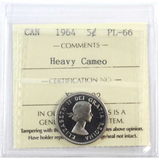 1964 Canada 5-cents ICCS Certified PL-66 Heavy Cameo