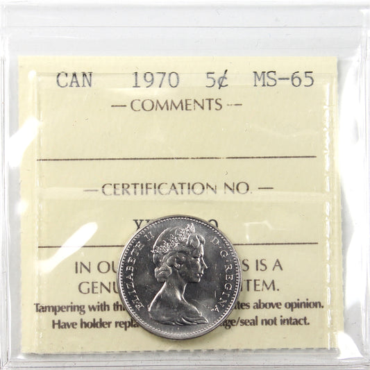 1970 Canada 5-cents ICCS Certified MS-65