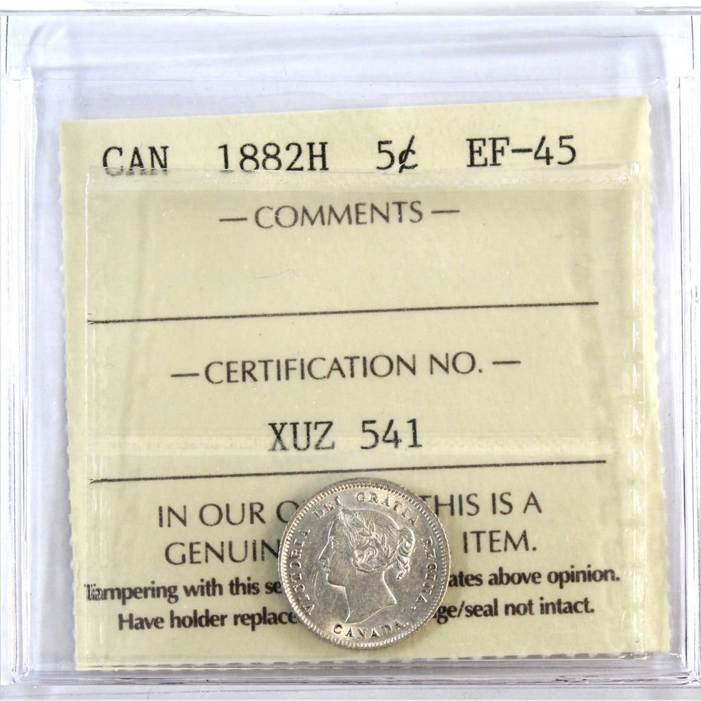 1882H Canada 5-cents ICCS Certified EF-45