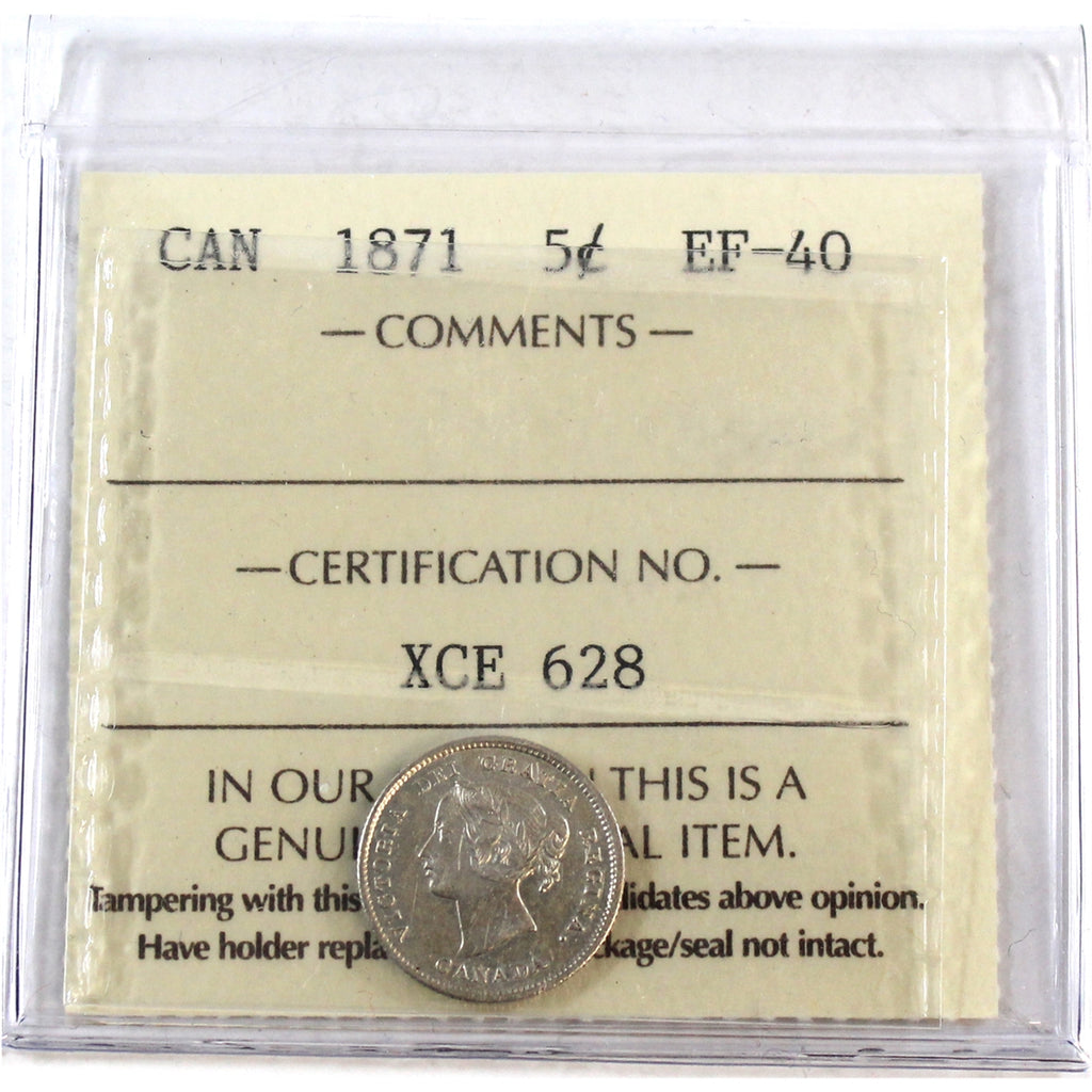 1871 Canada 5-cents ICCS Certified EF-40