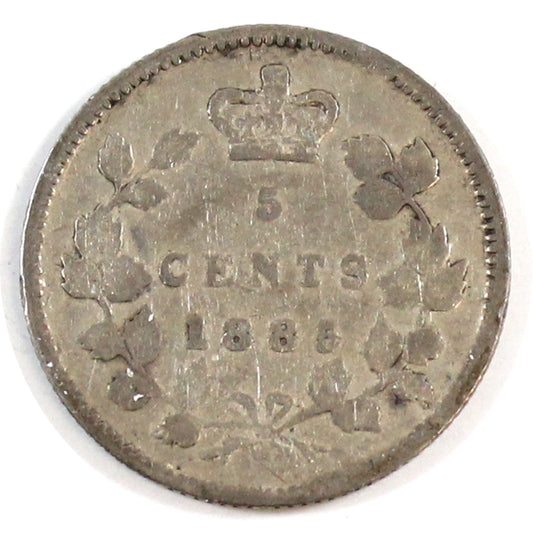 1885 Small 5 Over 5 Canada 5-cents Very Good (VG-8) $