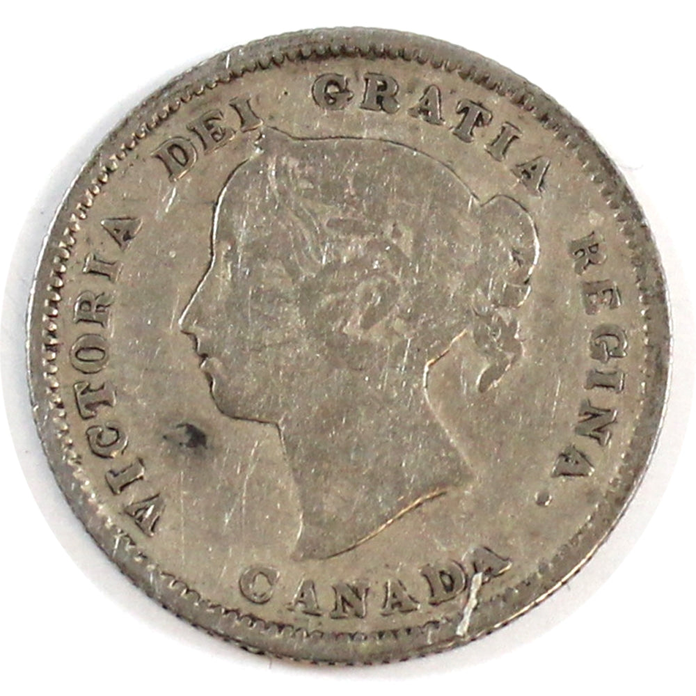 1885 Small 5 Over 5 Canada 5-cents Very Good (VG-8) $