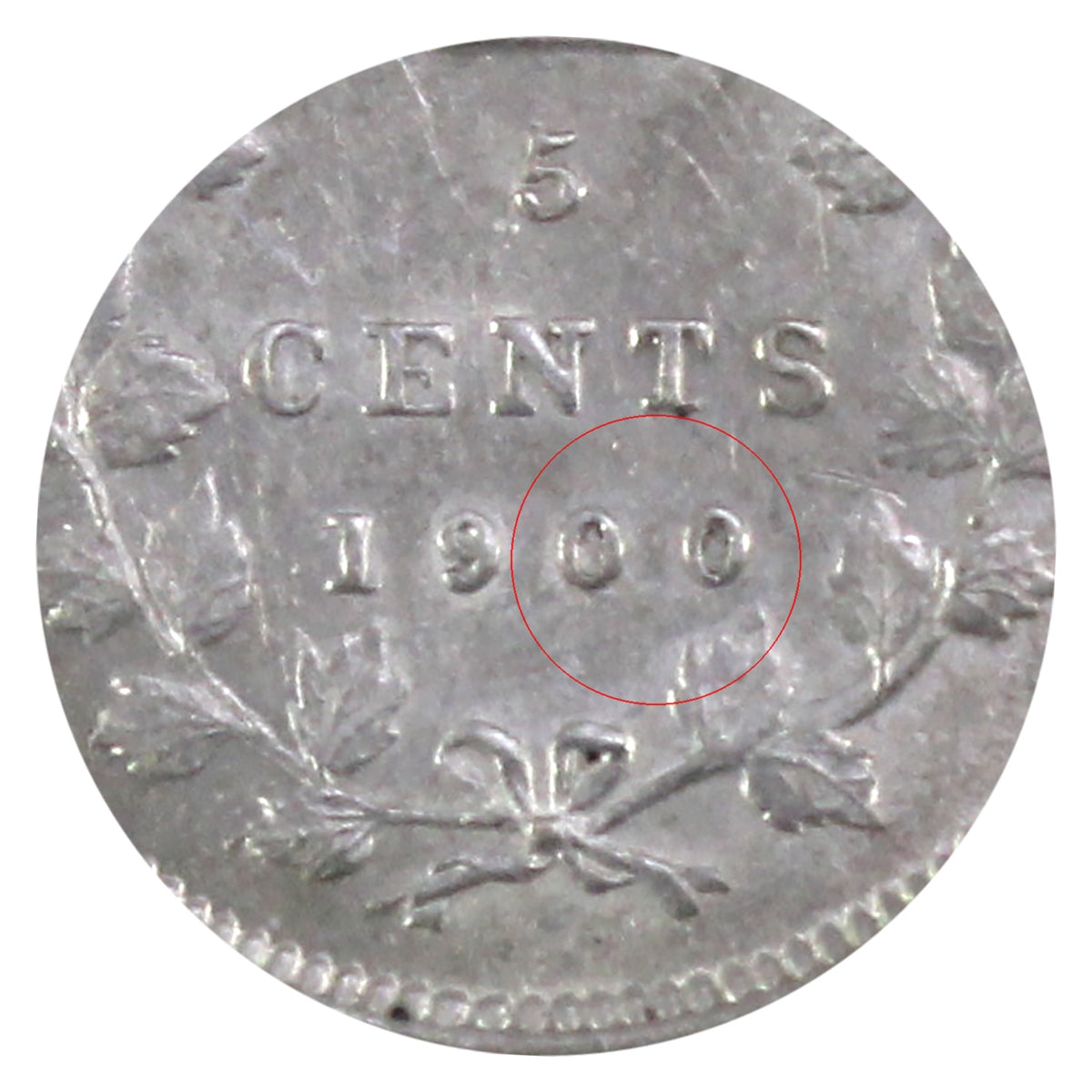 1900 Oval 0 Canada 5-cents ICCS Certified AU-55