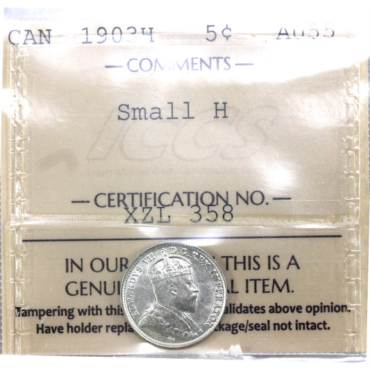 1903H Small H Canada 5-cents ICCS Certified AU-55