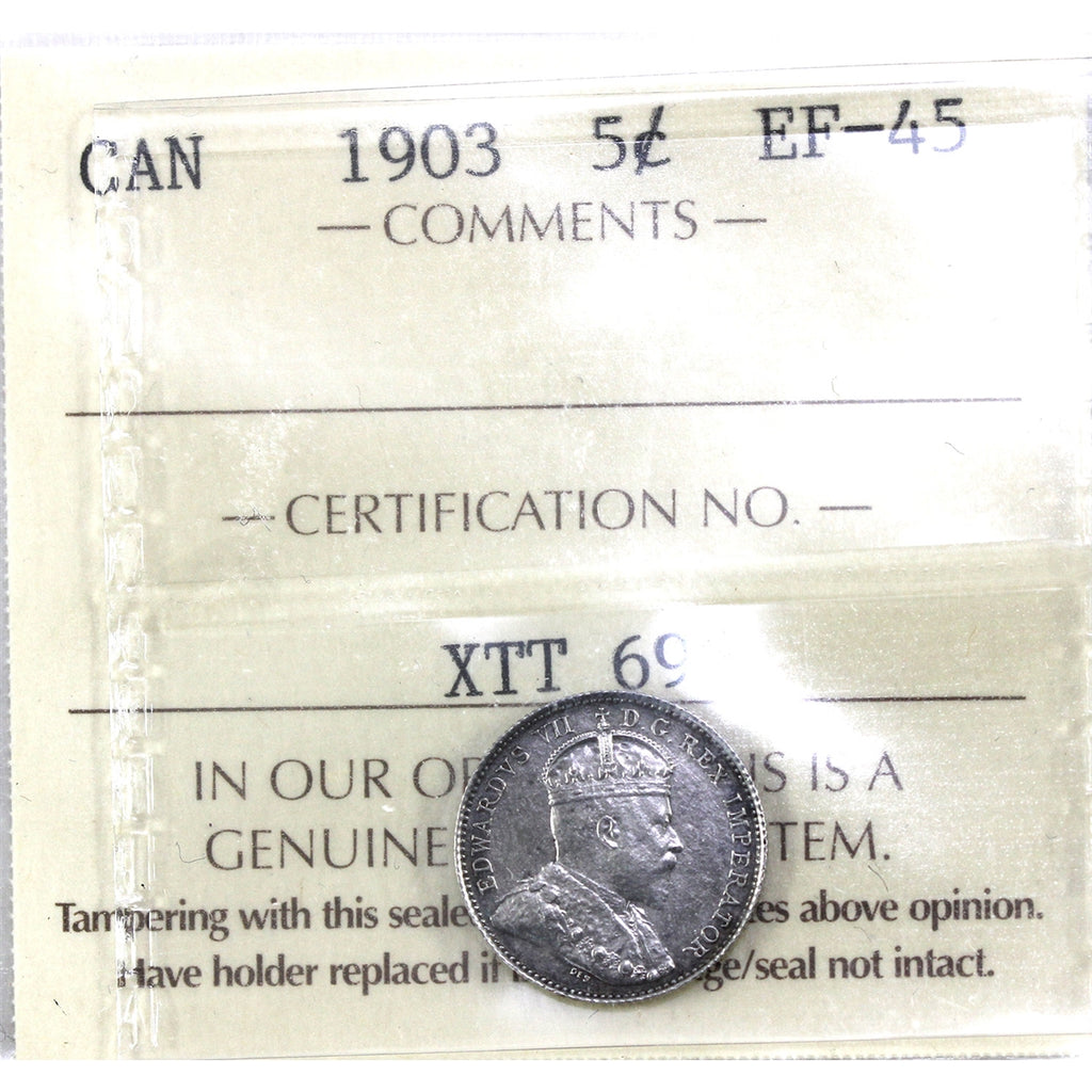 1903 Canada 5-cents ICCS Certified EF-45