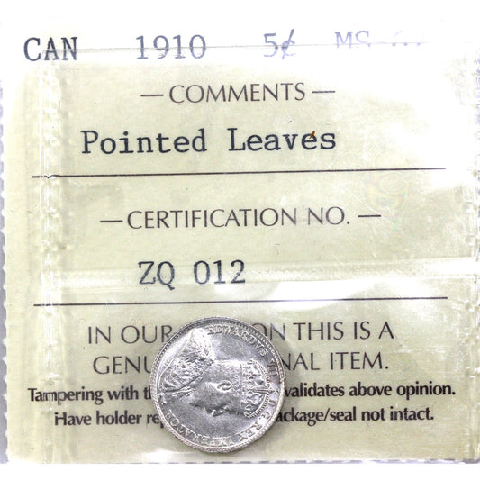 1910 Pointed Leaves Canada 5-cents ICCS Certified MS-62