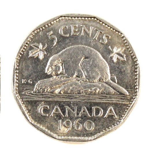 1960 Bald Beaver Canada 5-cents EF-AU (EF-45)