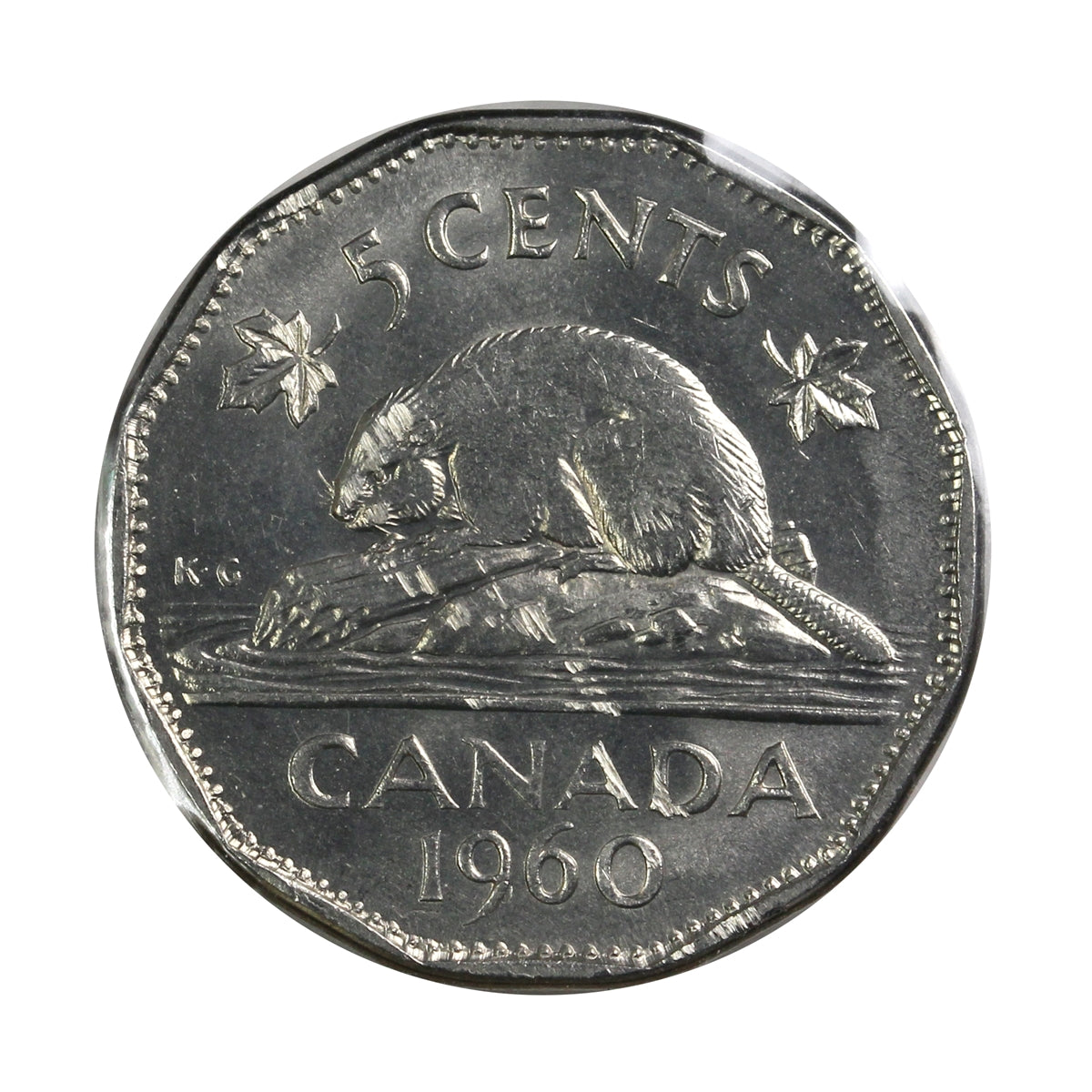 1960 Bald Beaver Canada 5-cents Uncirculated (MS-60)