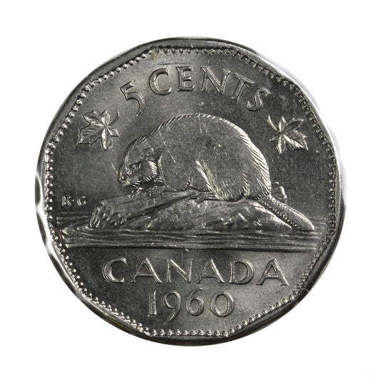 1960 Bald Beaver Canada 5-cents AU-UNC (AU-55)