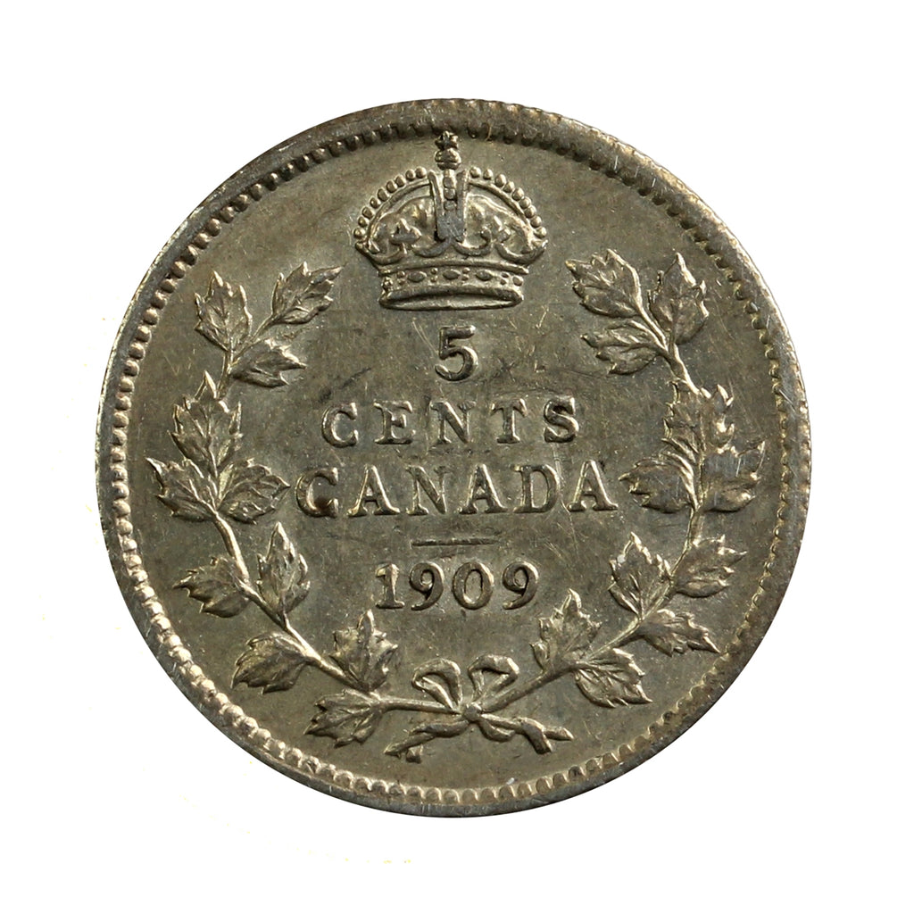 1909 Pointed Leaves Canada 5-cents EF-AU (EF-45) $