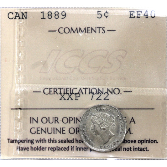 1889 Canada 5-cents ICCS Certified EF-40