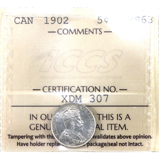 1902 Canada 5-cents ICCS Certified MS-63