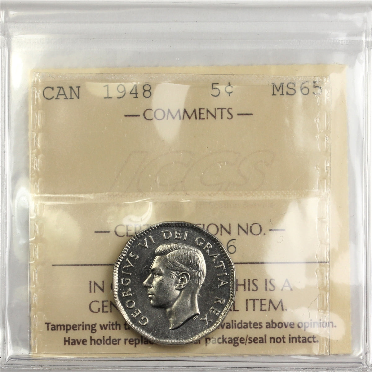 1948 Canada 5-cents ICCS Certified MS-65 (XEZ 796)