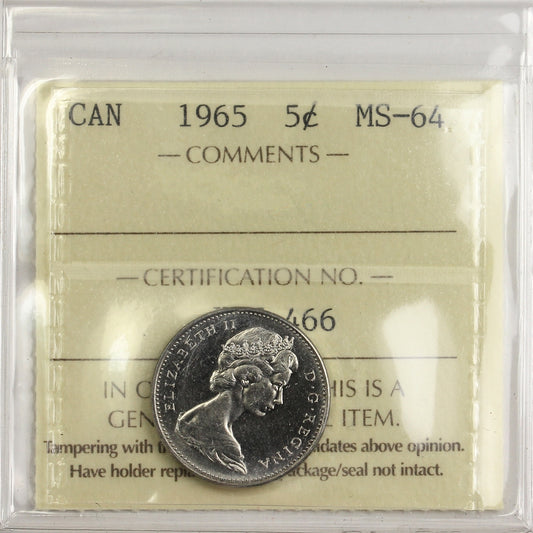 1965 Canada 5-cents ICCS Certified MS-64