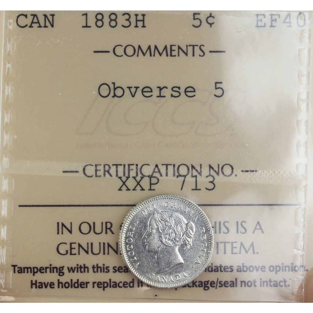 1883H Obv. 5 Canada 5-cents ICCS Certified EF-40