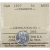 1907 Canada 5-cents ICCS Certified AU-55