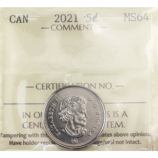 2021 Canada 5-cents ICCS Certified MS-64