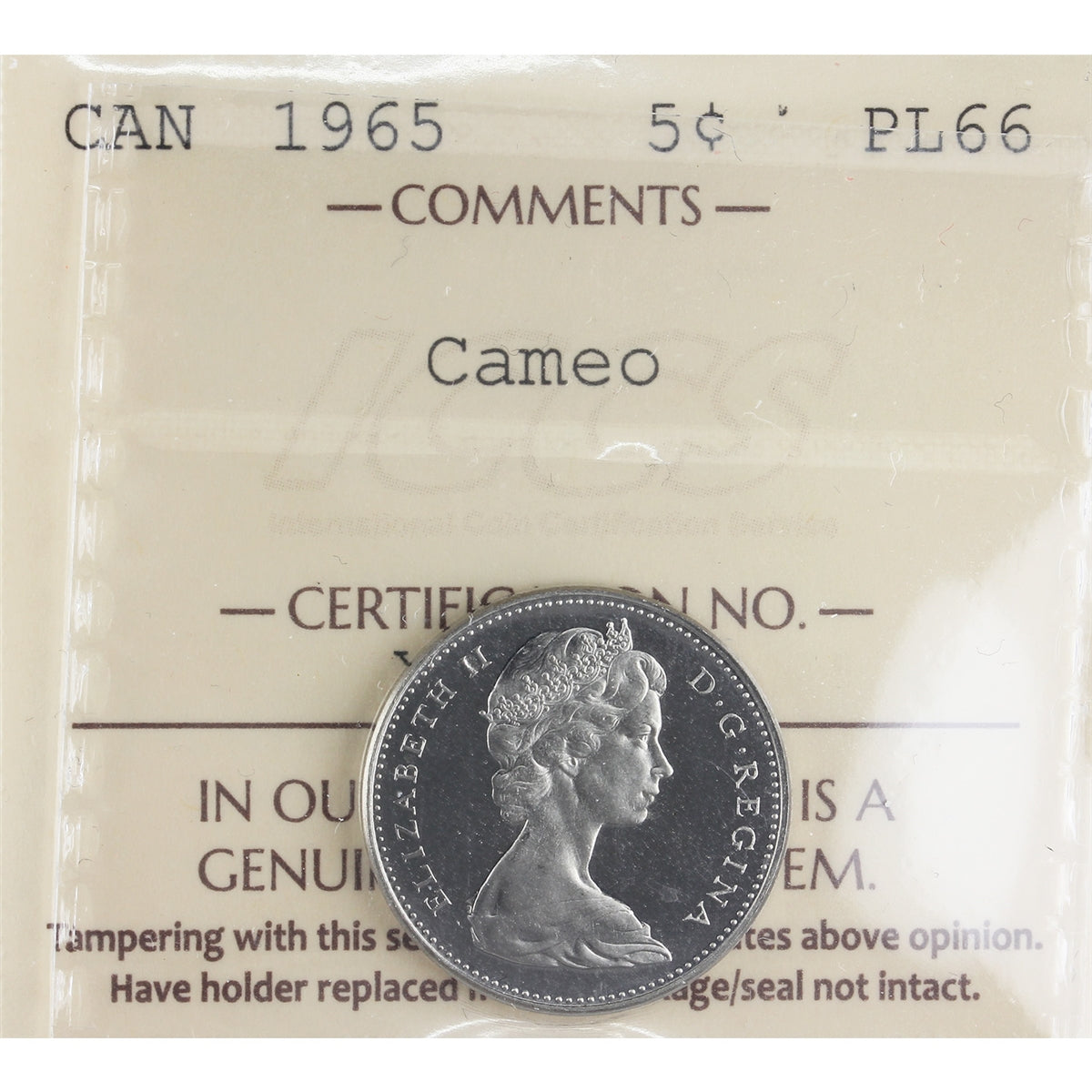 1965 Canada 5-cents ICCS Certified PL-66 Cameo