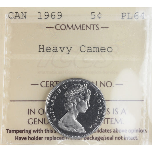 1969 Canada 5-cents ICCS Certified PL-64 Heavy Cameo