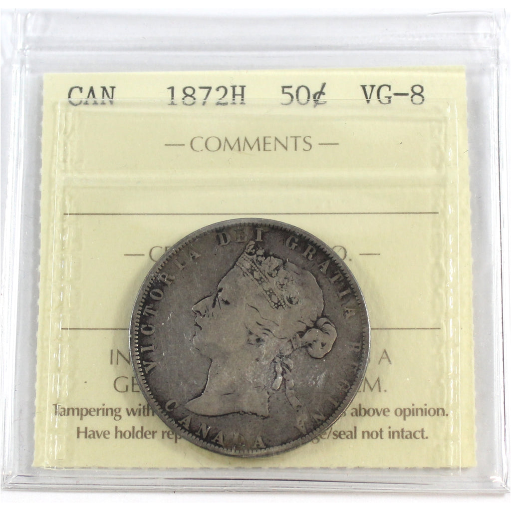 1872H Canada 50-cents ICCS Certified VG-8