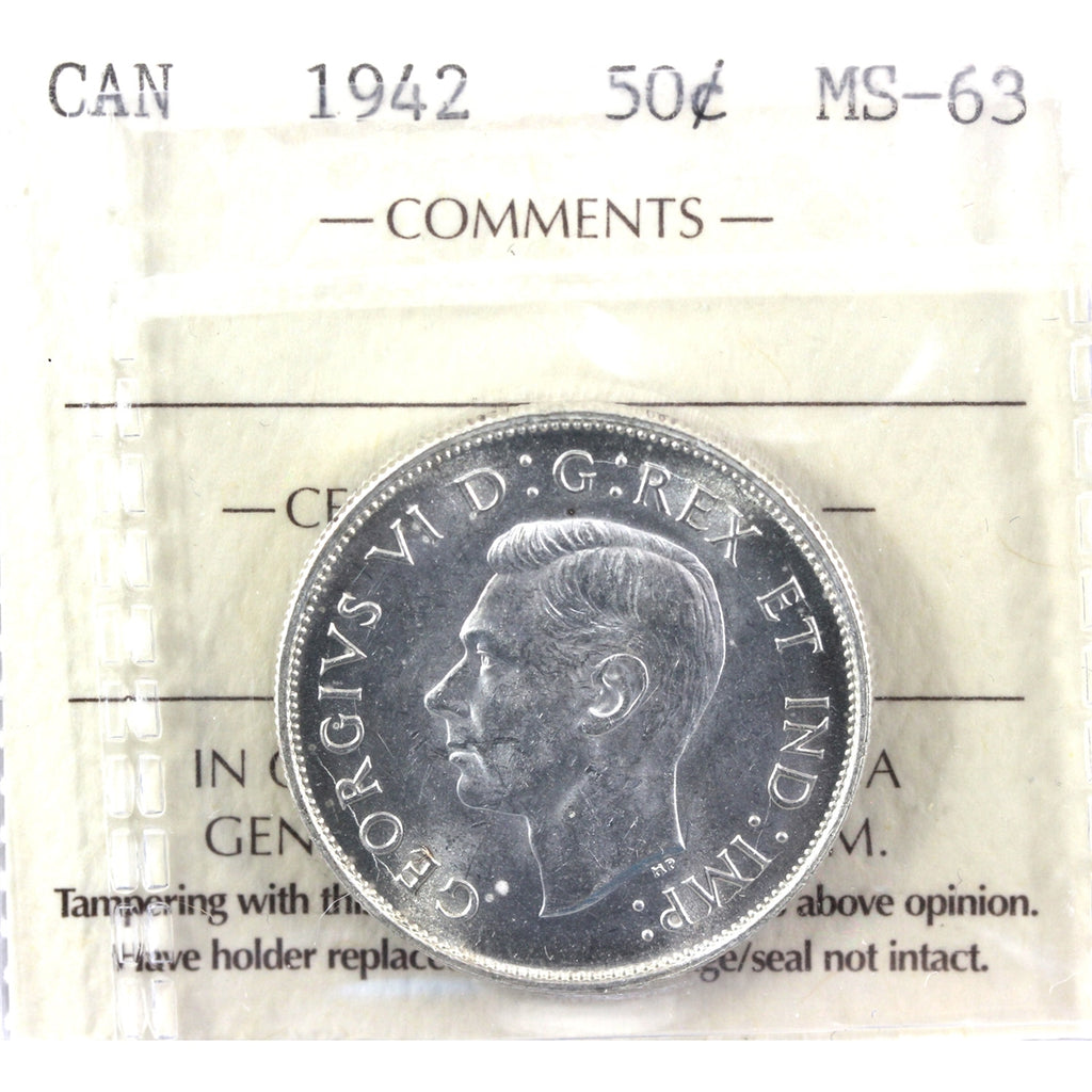 1942 Canada 50-cents ICCS Certified MS-63