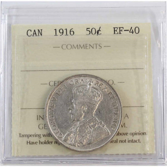 1916 Canada 50-cents ICCS Certified EF-40