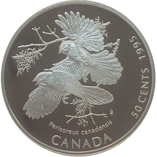 1995 Canada Gray Jays (Perisoreus canadensis) 50-cents Silver Proof_