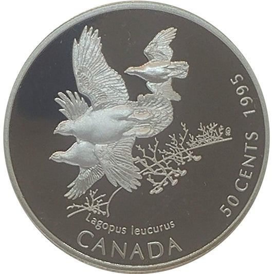 1995 Canada Whitetailed Ptarmigan (Lagopus leucurus) 50-cents Silver Proof_