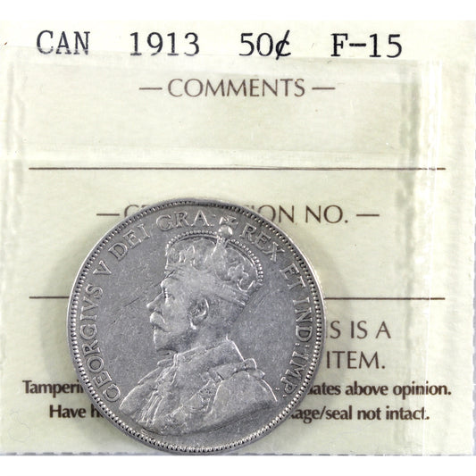 1913 Canada 50-cents ICCS Certified F-15