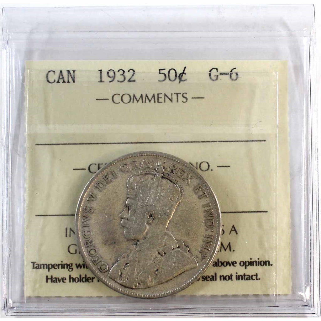 1932 Canada 50-cents ICCS Certified G-6