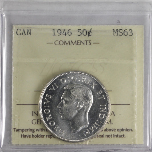 1946 Canada 50-cents ICCS Certified MS-63 (XWL 130)