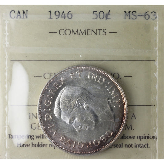 1946 Canada 50-cents ICCS Certified MS-63 (XQF 321)