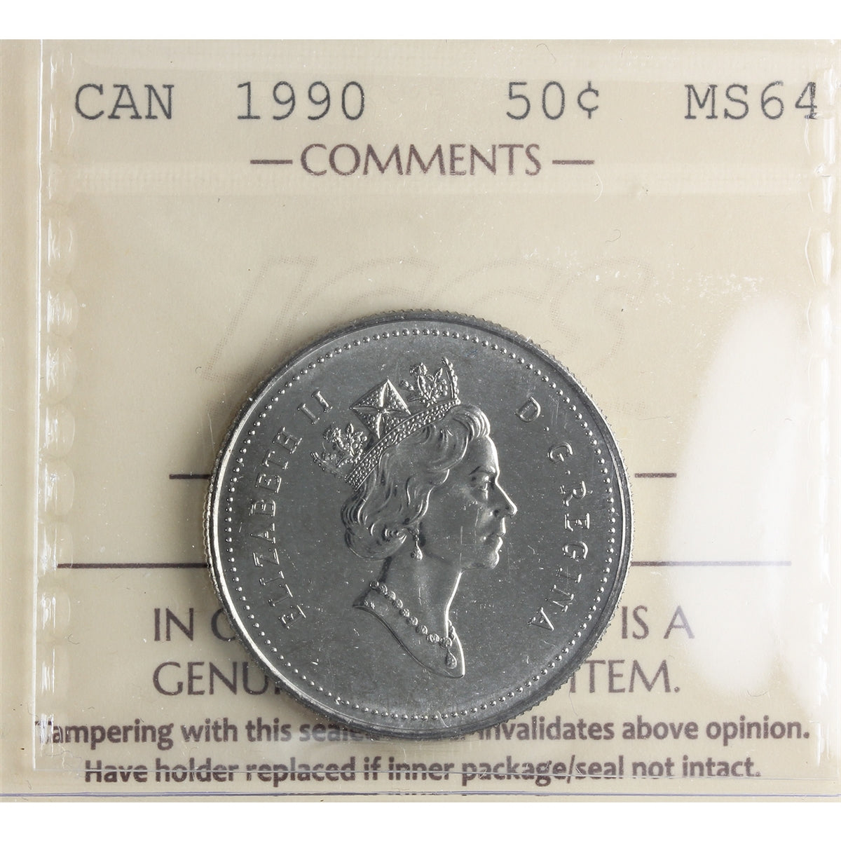 1990 Canada 50-cents ICCS Certified MS-64