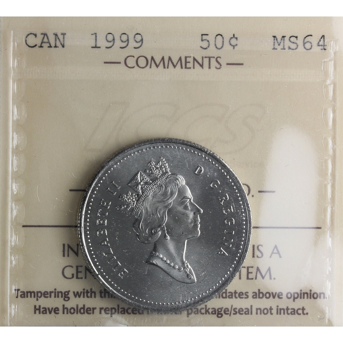 1999 Canada 50-cents ICCS Certified MS-64