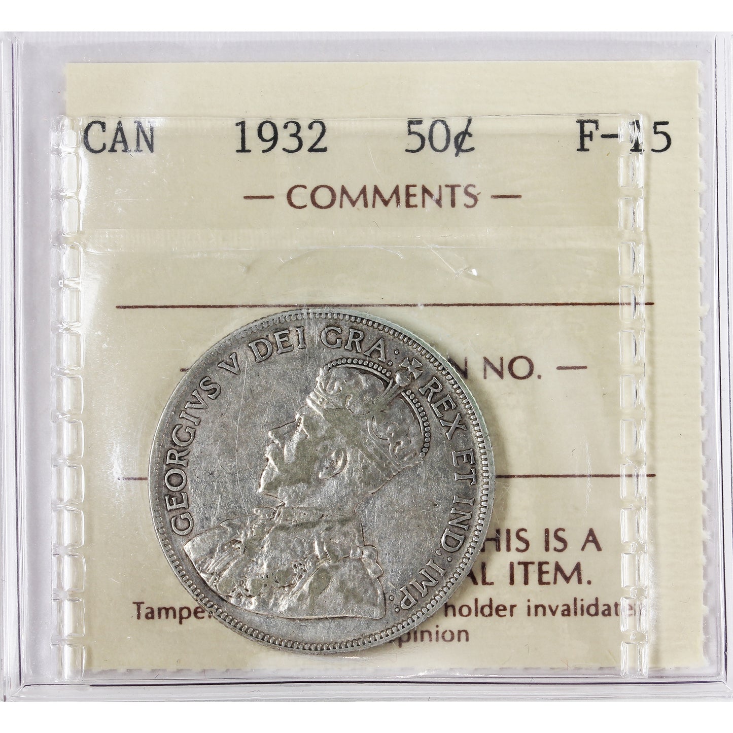 1932 Canada 50-cents ICCS Certified F-15