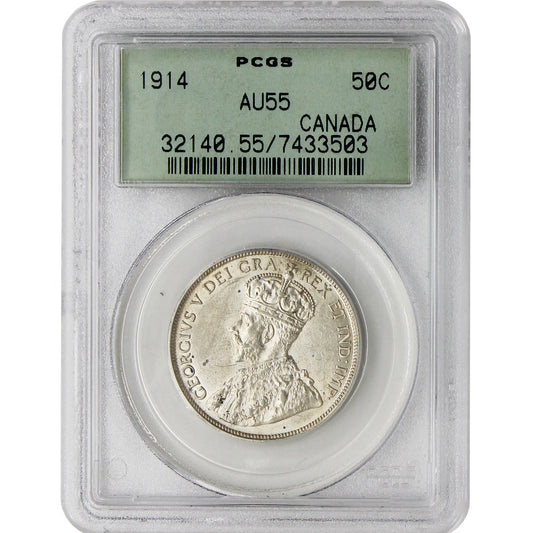 1914 Canada 50-cents PCGS Certified AU-55