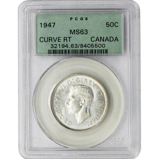 1947 Curved 7 Canada 50-cents PCGS Certified MS-63