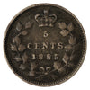 1885 Small 5 Over 5 Canada 5-cents Fine (F-12) $