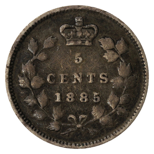 1885 Small 5 Over 5 Canada 5-cents Fine (F-12) $