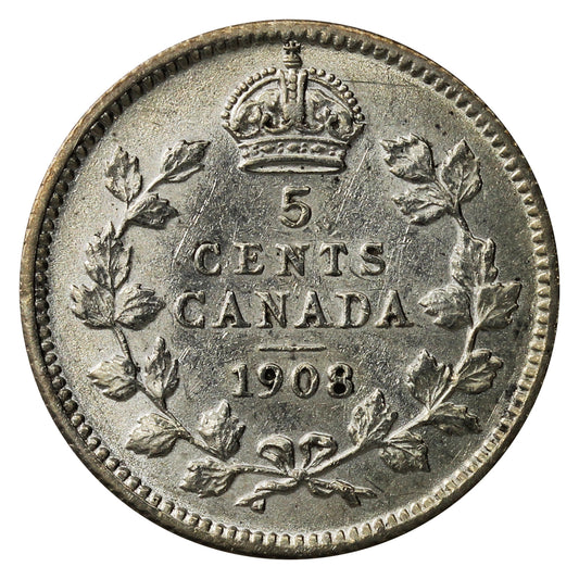 1908 Small 8 Canada 5-cents EF-AU (EF-45) $