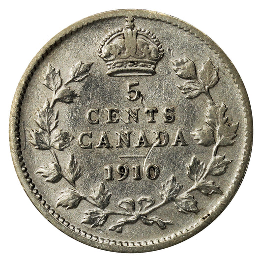 1910 Pointed Leaves Canada 5-cents F-VF (F-15)