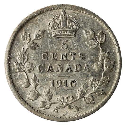 1910 Pointed Leaves Canada 5-cents Extra Fine (EF-40)