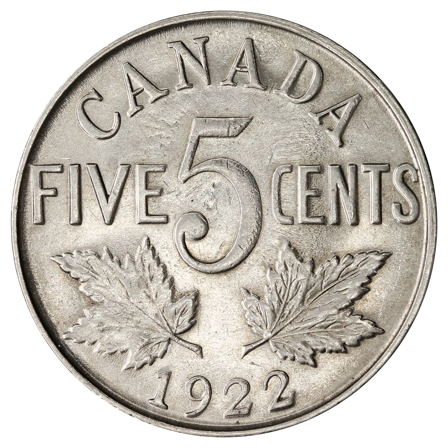 1922 Far Rim Canada 5-cents Almost Uncirculated (AU-50) $