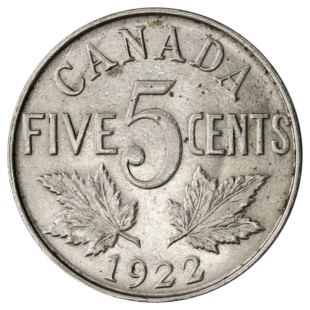 1922 Near Rim Canada 5-cents AU-UNC (AU-55) $