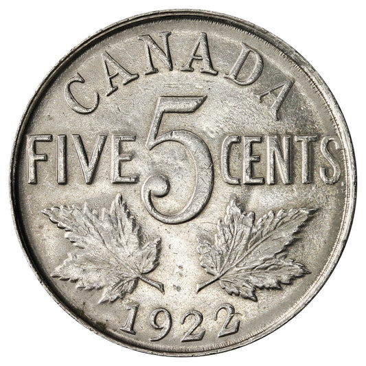 1922 Near Rim Canada 5-cents Uncirculated (MS-60) $