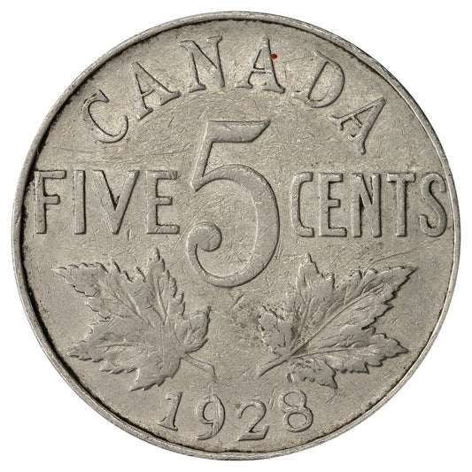 1928 Canada 5-cents Fine (F-12)